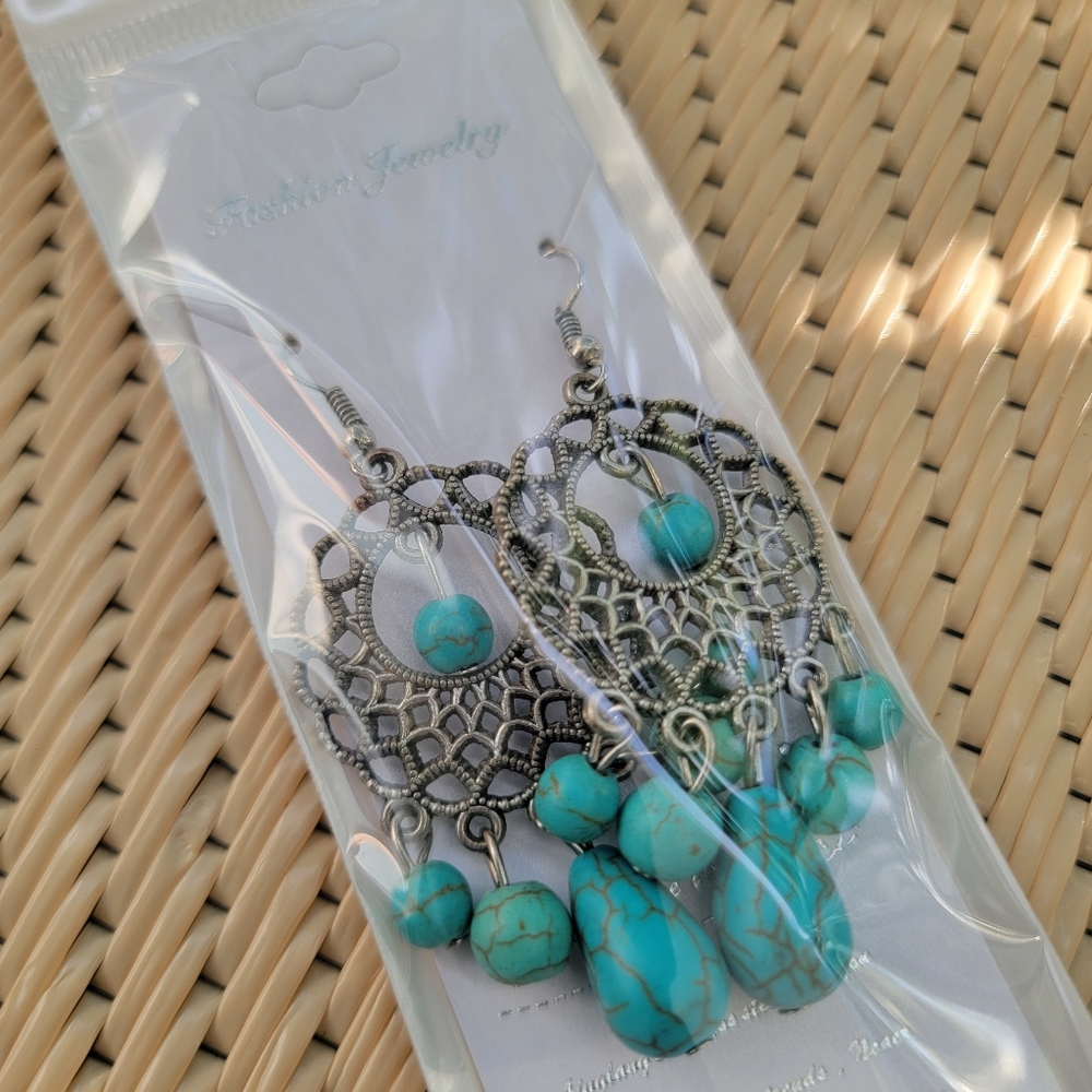 Faux Turquoise Dangle Earrings